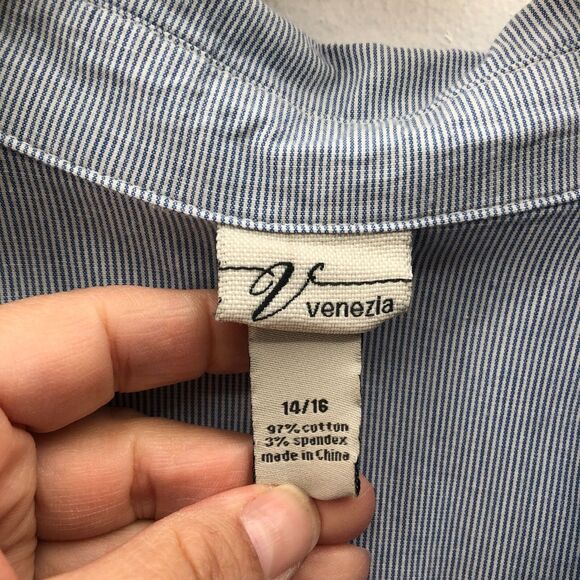 Venezla Womens 3/4 Sleeve Striped V Neck Button Front Shirt Top Blue Size 14-16 - Picture 11 of 13